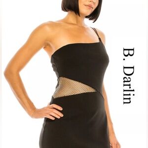 B.DARLIN-One-Shoulder Embellished-Mesh Bodycon Dress, NEW